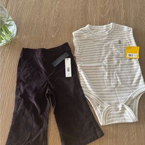 Striped Baby Onesie and Black Pants Set